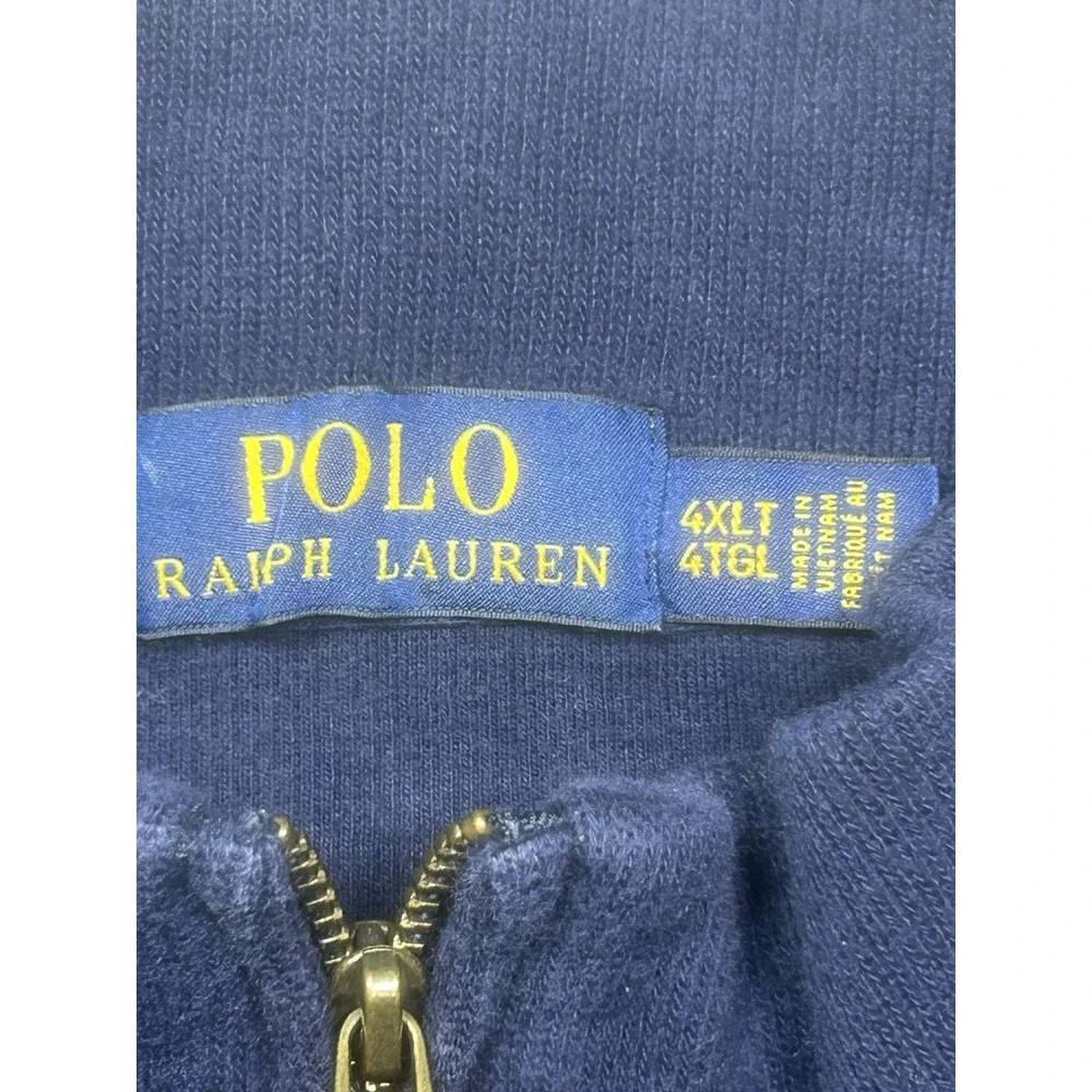 Ralph Lauren Pullover Men's 4XLT TALL Navy 1/4 Zip Pony‎ Sweater Cotton *SPOTS